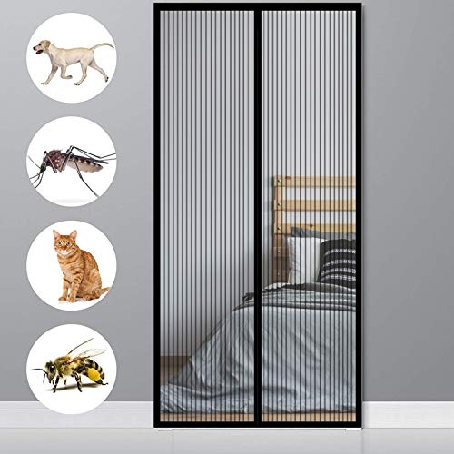 GOUER Magnetic Screen Door Curtain, 170x230cm Mosquito Bug Protection Insect Mosquito Door Screen Durable Anti-Tearing, for Balcony Sliding Living Room Children's Room, Black