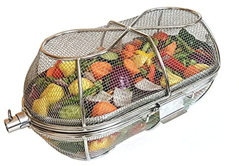 BBQNovation edelstahl Grillkorb - Korb für Rotisserie - Drehspieß korb - kann an jedem Spieß mit einer maximalen Dicke von 12 mm für runde Spieße und 10 mm für quadratische Spieße montiert werden