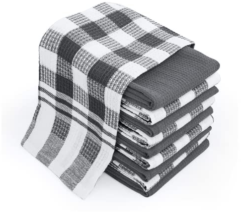 Chef Pomodoro Geschirrtücher Küchenhandtücher Trockentücher Küche, 10er Set, Baumwolle, Premium Qualität, Geschirrtücher Schwarz Grau, 63.5 x 38 cm, weich & saugfähig