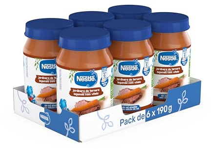 Nestlé Tarritos Jardinera con Ternera +6 meses 6x190g | Tarrito de jardinera con ternera, desde 6 meses, sin sal añadida, sin conservantes, formato práctico