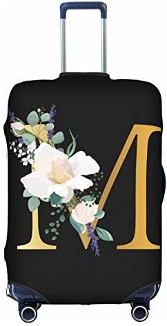 Flower Letter M Black Luggage Cover Elastic Washable Stretch Suitcase Protector Anti-Scratch Travel Suitcase Cover for Kid and Adult M (22-24 inch suitcase)