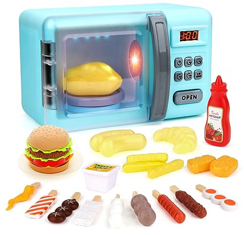 deAO Mikrowellenspielzeug für den Ofen, Spielzeug, Cooking Play Kit mit realistischem Licht, Sound & Play Fake Foods, Kinder-Kochset, Rollenspiel mit Brathähnchen