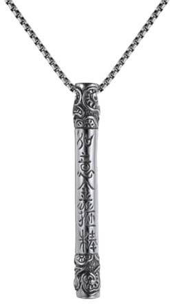 PAMTIER Men's Stainless Steel Vintage Punk Monkey King Golden Cudgel Mantra Special Flower Clouds Pattern Inlay Biker Pendant Necklace with Chain