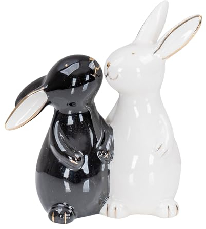 levandeo Deko Hase Paar H10cm Schwarz Weiß Gold Figur Ostern Deko Aufsteller Tischdeko