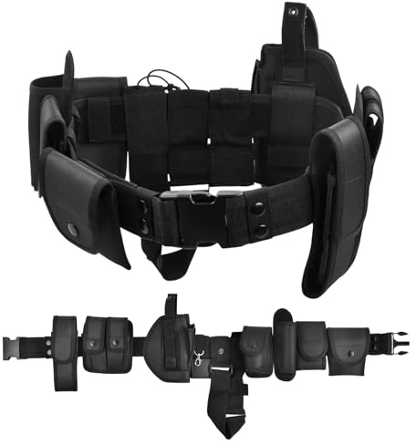 Ehuihuan Ceinture Tactique 10 en 1 Multifonction pour l'extérieur, Réglable Ceinture de Combat, Ceinture de Service Tactique avec Étui pour Composants, Ceinture Airsoft pour Sécurité de Police, Noir