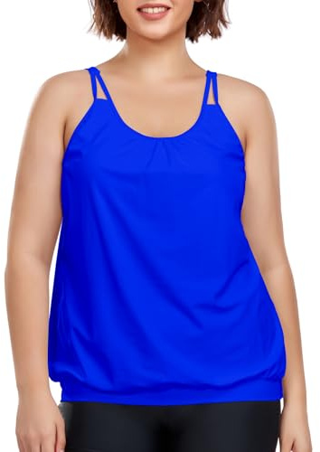 Ocean Blues Parte superior tankini de talla grande para mujer, ajuste holgado, tankini, azul marino, 3XL Grande