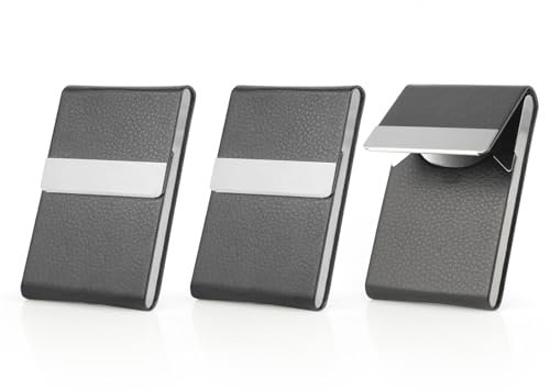 Windfromort Visitenkartenetui - Kartenetui - Visitenkartenbox 3 Stück , Hochwertiges Metall, Kratzfest und Langlebig, Ideal für Geschäft, Büro und Unterwegs (Schwarz)