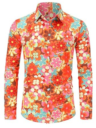 Generisch Chemise Homme Couleur Camouflage Manches Longues Fleurs Ourlet Affaires Bouton Imprimé Loisirs Chemise Floral Chemises Élégantes Homme