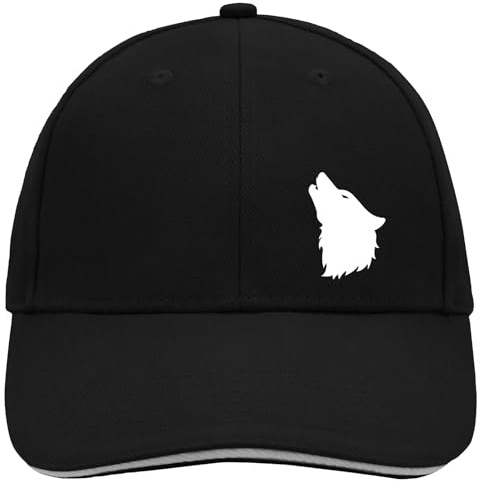 Huuraa Cappy Mütze Wolf Kopf Silhouette Black/Light Grey Baumwolle 6-Panel Kappe Geschenkidee