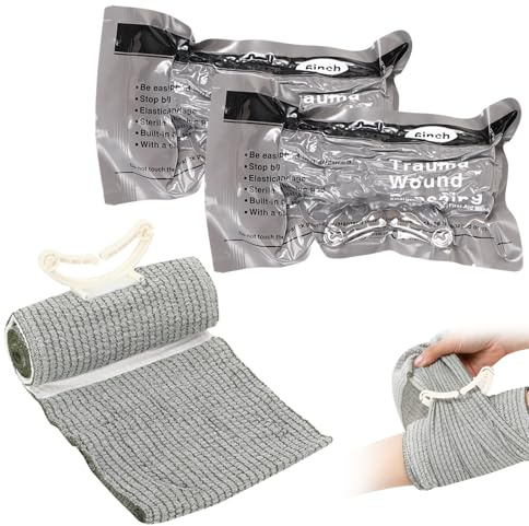 2 Pack 6 Israeli Style Emergency Bandages Vacuum Sealed Compression Trauma Wound Dressing Tourniquet for First Aid Battle Wound Care Self-Rescue