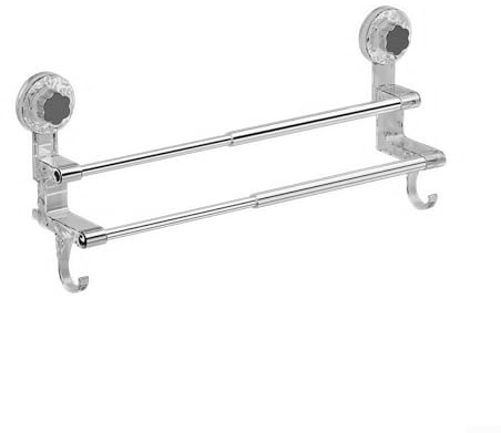 Jotekonoby Double porte-serviettes à ventouse avec barre extensible pour salle de bain ou cuisine, sans perçage, montage mural, design amovible (transparent)