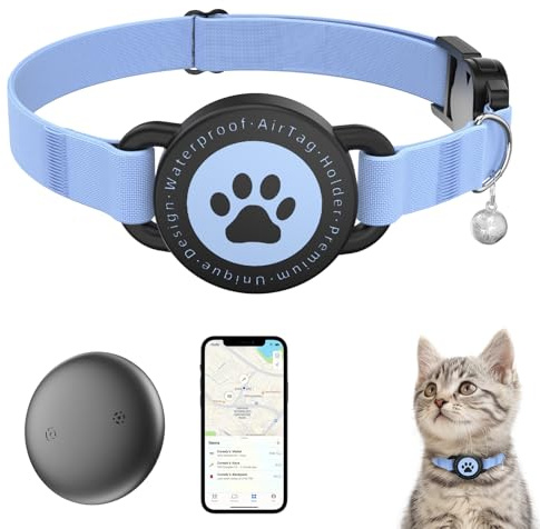 GPS Cat Tracker Collar(iOS & Android), Bluetooth Mini GPS Dog Tracker, Smart Pet Activity Tracker, No Monthly Fee, Work with Apple Find My & Google Find Hub, Finder Tag for Pets,Items 1 Pack Blue