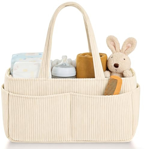 Organizer Fasciatoio per Neonati, Portatile Cesta Fasciatoio Neonato con Beige, Organizer Per Pannolini Per Bambini con Scomparti e Maniglie, Regalo Neonato, Porta Pannolini per Viaggi, Cestino