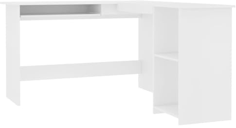 vidaXL Escritorio en Forma de L Mesa de Esquina de Ordenador Esquinera Despacho Ejecutivo Oficina Estudio Robusto y Estable Contrachapada Blanco