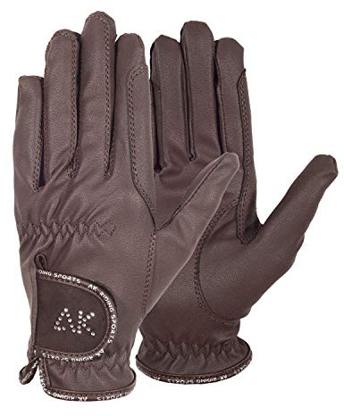 AK ridhandskar för damer, män och barn ridhandskar med stenar Brun XL