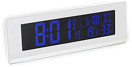 Reloj despertador digital FACKELMANN con función de termómetro e higrómetro Tecno, Elegante reloj radiocontrolado con pantalla en color y conexión USB para teléfono móvil