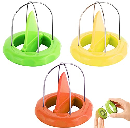 3 Stück Kiwi Schäler Obst Kiwi Schneider Kiwi Teiler mit Kunststoffschneider und 3 in 1 Funktionen Schälen Schneiden das Fleisch Herausnehmen Einfach zu Bedienen für Kiwi und Zitrone Schneidehilfe