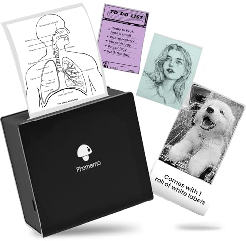 Phomemo M02 Mini Drucker, Tragbarer Drucker für iOS and Android Smartphone, Mini Printer Bluetooth Etikettendrucker für Studium, Notizen, Bilder, Fotos, Tagebücher, Heimwerken-Schwarz