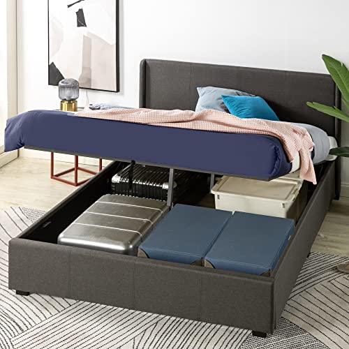 Zinus Maddon Bett 180x200 cm - Höhe 31 cm mit Stauraum unter dem Bett - Ottoman Gas Lift Polsterbettrahmen mit Stauraum - Dunkelgrau