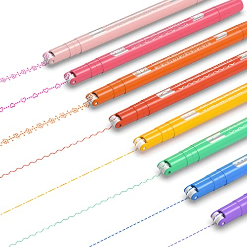 AECHY 8 Stück Textmarker Stift Set für Notizen, Doppelspitze Stifte mit 8 verschiedenen Mustern und 8 Farben feine Linien, Farbige Kurvenstifte für Bullet Journal, Schule, Kinder, Geschenke