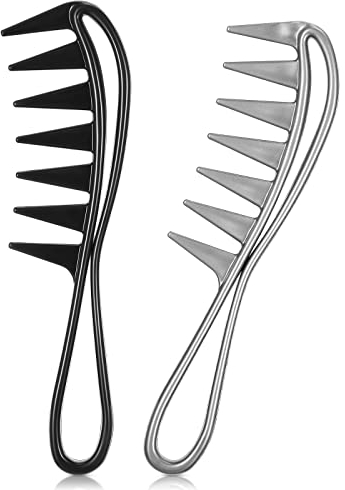 2 Stück Breite Zahnkämme Salon Große Afro Kamm Friseur Lockenkamm Breit Strähnenkamm mit Griff Antistatisch Salon Grober Kamm für Lockig Haar Haarstyling Werkzeug(Schwarz, Grau)