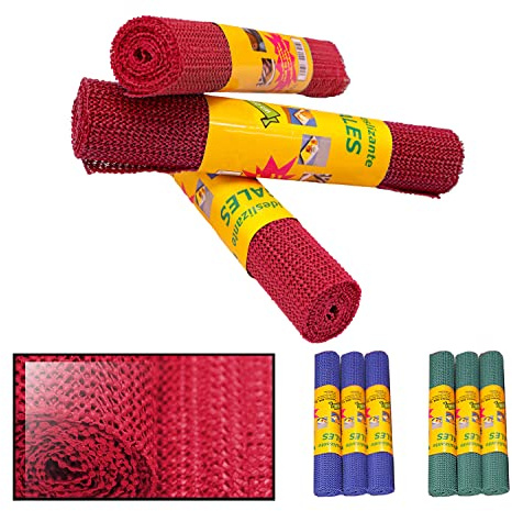 LucaHome - Multiusos Escurreplatos Escurrevasos Gales 30x150cm Pack 3 Rojo I Alfombrilla Multiusos para armarios y cajones | Red Antideslizante Cubiertos Vasos etc..