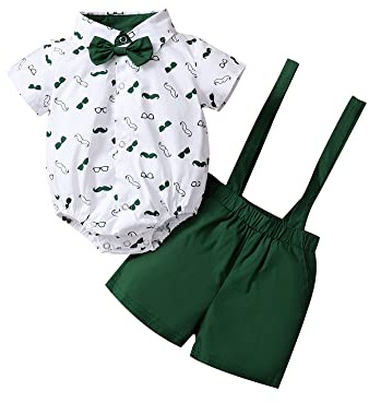 Geagodelia Set di Vestiti per Bambino Estivo Camicia con Manica Corta Stampata con la Barba + Pantaloncini con Bretelle 2 Pezzi Completo Neonato Elegante