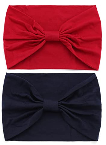 IYOU Diadema ancha africana para el cabello rojo anudado, banda para el sudor, de algodón, para yoga, correr, para mujeres (paquete de 2)