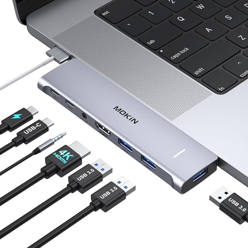 Adattatore MacBook Air/Pro, adattatore Mac con Thunderbolt 3 PD 100 W, USB C 7 in 1 con 4K HDMI, 3 USB 3.0 e 3.5 mm audio, USB C Hub per MacBook Air M1/M2 MacBook Pro 2022/2021/2020/2019/2018