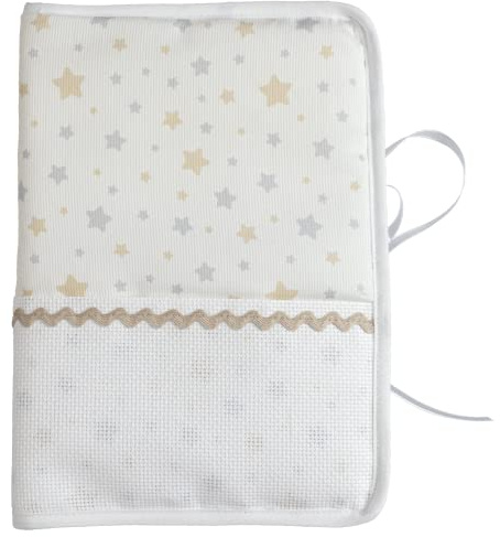 Filet - Protège Carnet de Santé à Broder, Motifs Étoilés, Bande Aïda À Personnaliser - Prénom, Motifs, Date de Naissance, Idée Cadeau de Naissance, Fabriqué en Italie, Taupe