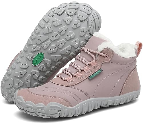 SAGUARO Barfußschuhe Damen Winter Gefüttert Winterschuhe Barfusschuhe Warm rutschfest Winterstiefel Wasserabweisend Outdoor Winter Boots Rosa,EU GR.39