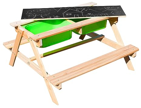 MaxxToys Sand- und Wasserspieltisch - Picknicktisch aus Holz - 90x90x50cm - Kindersitzgruppe Outdoor - Kinder gartenmöbel - Wassertisch Kinder Outdoor - Multifunktional
