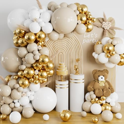 White Gold Balloons Arch Kit 157pcs Sand White Gold Balloon Arch Garland for Birthday Party Boho Wedding Decoration Gender Reveal Party Backdrop Decoration