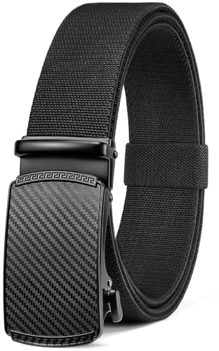 Bostanten Men's Elastic Belt, Nylon Stretch Belt with Ratchet Automatic Clasp, Black Golf Belt Wide 35 mm, Size Adjustable, 002 black, Länge 120CM,36-46 taille verstellbar