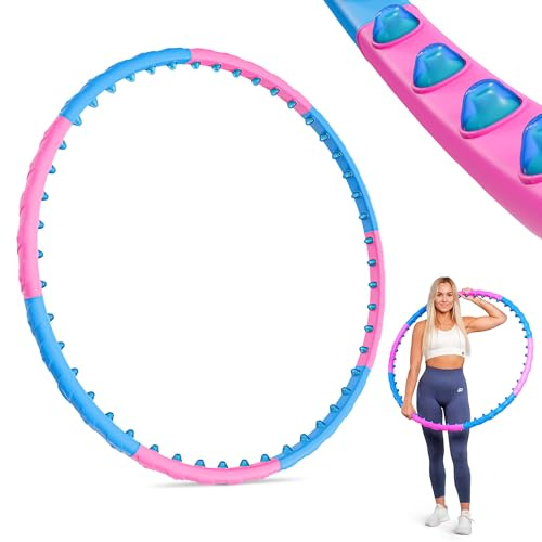 Hop-Sport Hula Hoop Reifen Erwachsene mit 48 Massagenoppen und Magneten - Hoola Hoop zum Abnehmen – Bauchtrainer mit 8 verstellbaren Teilen, 103cm Durchmesser