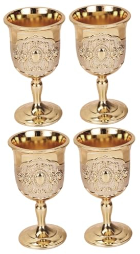 MAGICLULU 4piezas Copa De Vino Retro Dorada De Elegante Vaso De Whisky Estilo Europeo Para Banquetes y Celebraciones