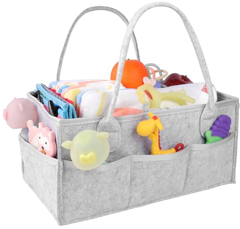 Philorn Wickeltisch Organizer, 38cm Länge Baby Windel Caddy, Baby Organizer Korb mit Herausnehmbaren Fächern, Multifunktionale Wickelorganizer, Tragbarer Wahrungskorb für Windeln, Babyparty-Geschenk