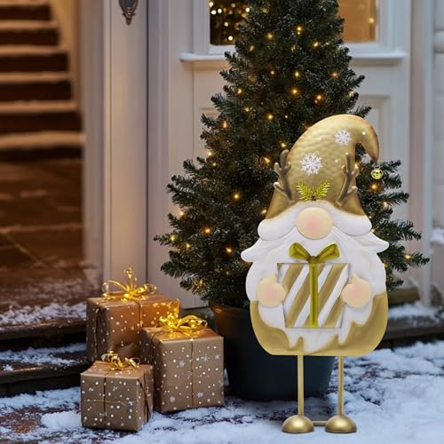 TERESA'S COLLECTIONS Weihnachten Deko,Gartendeko für Draußen,61cm Metall Weihnachtswichtel für Weihnachtsdeko Innen,Weihnachtsdeko Aussen mit Roter Santa Tomte Gnom, Wichtel Xmas（L）