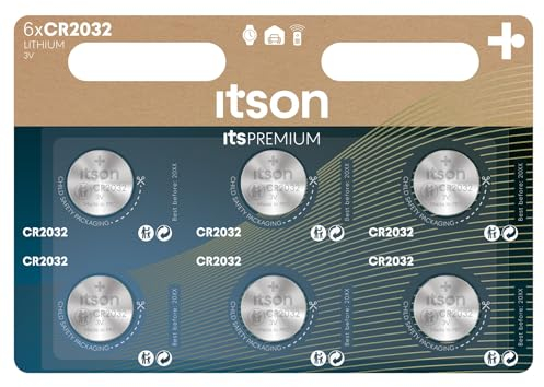 ITSON CR2032 batterie a bottone al litio, 3V, confezione da 6, consigliate per AirTag, chiavi di auto, orologi e cardiofrequenzimetri