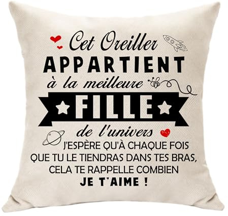 Hasodeo Housse de Coussin Décoration - Le Meilleure Fille de l'Univers - Idée Cadeau Original pour Anniversaire, Mariage, Remise des Diplômes, Longue Distance