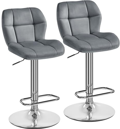 Yaheetech Juego de 2 Taburetes de Bar Modernos de Altura Ajustable Pack 2 Sillas de Bar de Póliester Silla Alta Giratorio 44×50.5×89cm Gris Oscuro