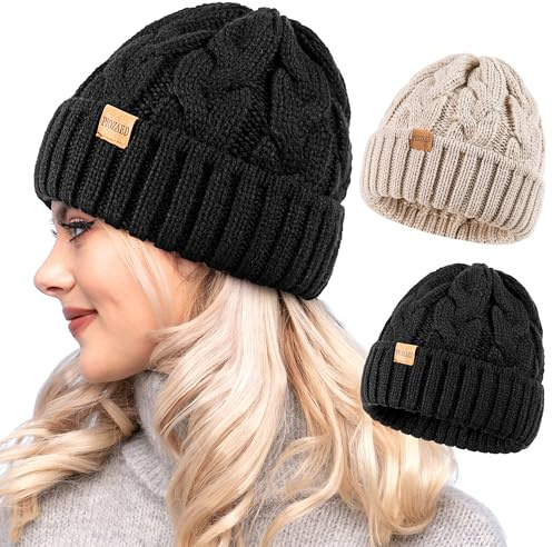 PIOZAED Womens Winter Knitted Beanie Hat Knit Warm Skull Cap Skull Cap Beanie for Women 2 Packs