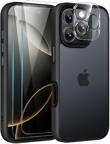 Mootobo Designed for iPhone 16 Pro Max Case, 4 in 1 Phone Case with 2*Screen Protector + 1*Lens Protector, 10FT Military Grade Drop Protection case with Anti-Fingerprint Matte Back 6.9 inch – Black