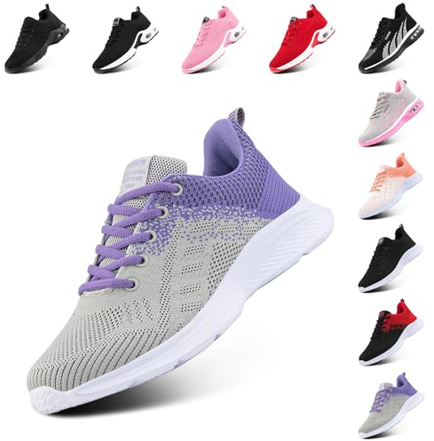 Hitmars Womens Trainers Running Shoes Air Cushion Gym Shoes Athletic Sports Breathable Lightweight Jogging Sneakers for Ladies Walking Shoes Purple Size 6.5 UK