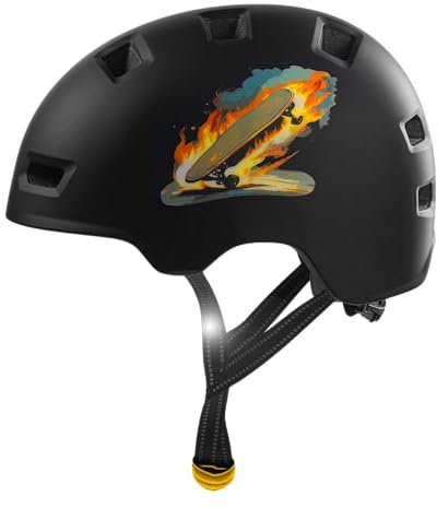 Crazy Safety Rampage Schwarzes Skateboard | Fahrradhelm, Skateboardhelm, Inlinerhelm und BMX-Helm | Fahrradhelm für Männer, Frauen und Kinder | M (54-57cm) |Verstellbarer Helm für Skater und Radfahrer