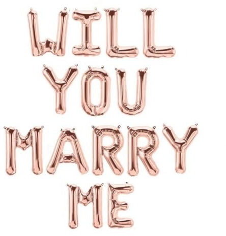 RB INTERNATIONAL Will You Marry Me romantiska idéer för äktenskap, förlovningsfest, bröllop, alla hjärtans dag, 40 cm foliebokstäver ballonger set och diamantring. Roséguld, silver, gyllene (roséguld)