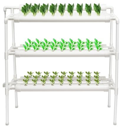 buedmsk Hydroponische Anzuchtsysteme Weiß, 3 Layer Hydroponic Indoor Growing System Kit mit 90 Pflanzstellen und Wasserpumpe für Den Anbau Von Gemüse und Obst (3 Layer 90 Pflanzstellen)