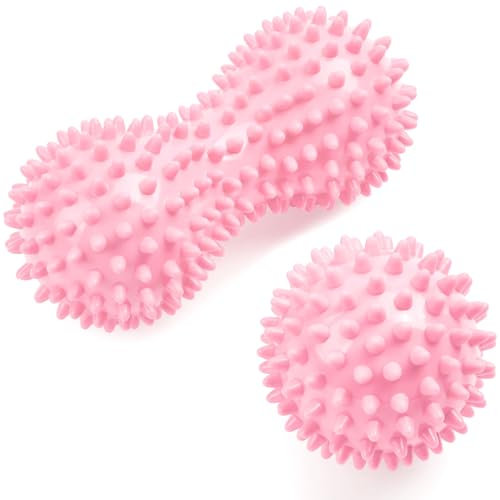 URAQT Palline Massaggio, 2 Pezzi Palle per Massaggio Fitness Palline a Riccio, Set di Palline da Massaggio per Alleviare lo Stress, Massage Balls per Automassaggio, Recupero Muscolare(Rosa)