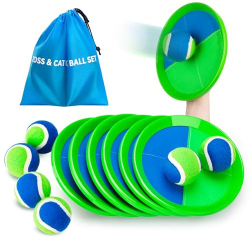 INPODAK Captura Bolas Raqueta Set Pelota Impermeable y Juego de Lanzamiento Juguetes Exterior Interior Jardin Playa Piscina para Niños 3-12 Años Set de 6 Pelotas 6 paletas con 1 Bolsa