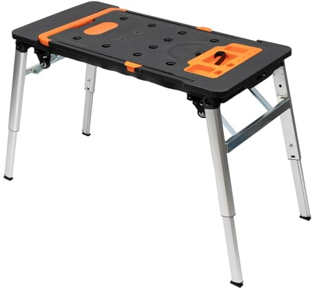 Banco de trabajo multifuncional plegable 7 en 1, capacidad de carga de 150 – 250 kg, mesa de trabajo, taller, carretilla de mano, plataforma, carrito de mano, 109 x 55 x 16 cm, gran mesa de trabajo